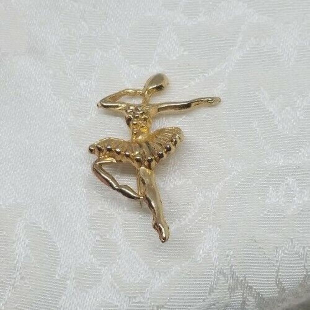 Ballerina Pin Vintage Gold Tone Brooch C Catch Ballet Dancer Toe Bended Knee - Picture 3 of 11